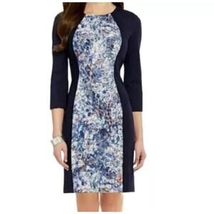 Antonio Melani Navy Ponte Knit Multicolor Snakeskin Panel Business Sheath Dress